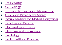 Casella di testo: BiochemistryCell BiologyExperimental Surgery and MicrosurgeryGenetic and Biomolecular ScienceInternal Medicine and Medical TherapeuticsPathology and GeneticsPharmacological SciencePhysiology and NeurosciencePsychologyPublic Health and Education